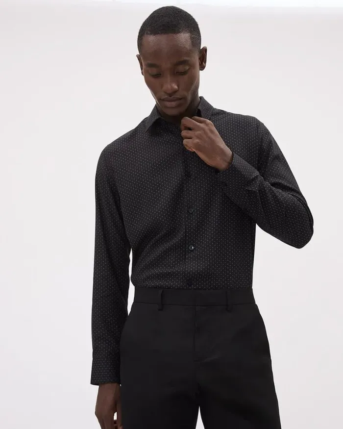 RWandCO Shirts SlimFit KnitLike Dress Shirt Black And Blue Pattern 8211 Men