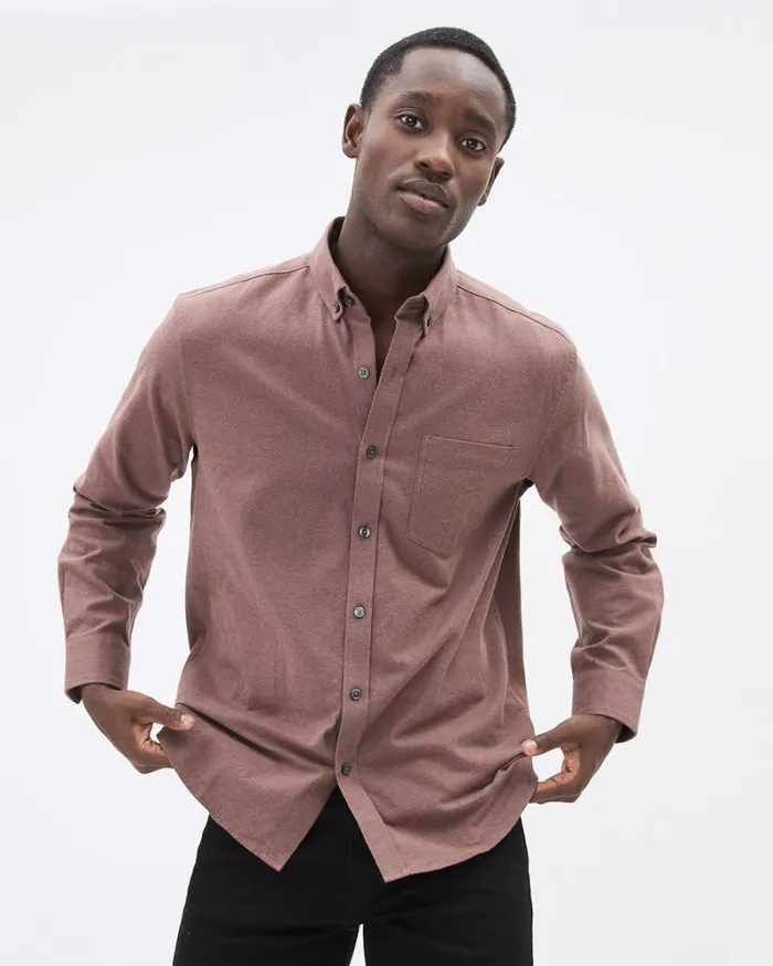 RWandCO Shirts Solid LongSleeve Cotton Oxford Shirt Rosewood 8211 Men