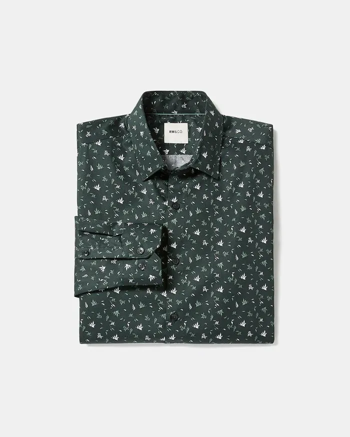RWandCO Shirts TailoredFit Dress Shirt With Foliage Print Dark Forest 8211 Men RWandCO Shirts TailoredFit Dress Shirt With Foliage Print Dark Forest 8211 Men