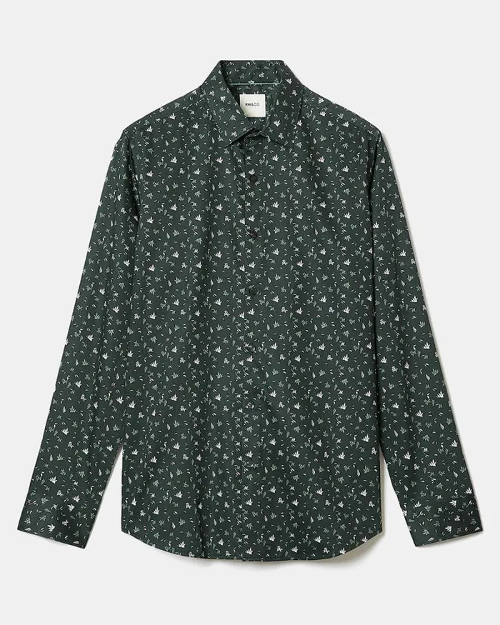 RWandCO Shirts TailoredFit Dress Shirt With Foliage Print Dark Forest 8211 Men RWandCO Shirts TailoredFit Dress Shirt With Foliage Print Dark Forest 8211 Men