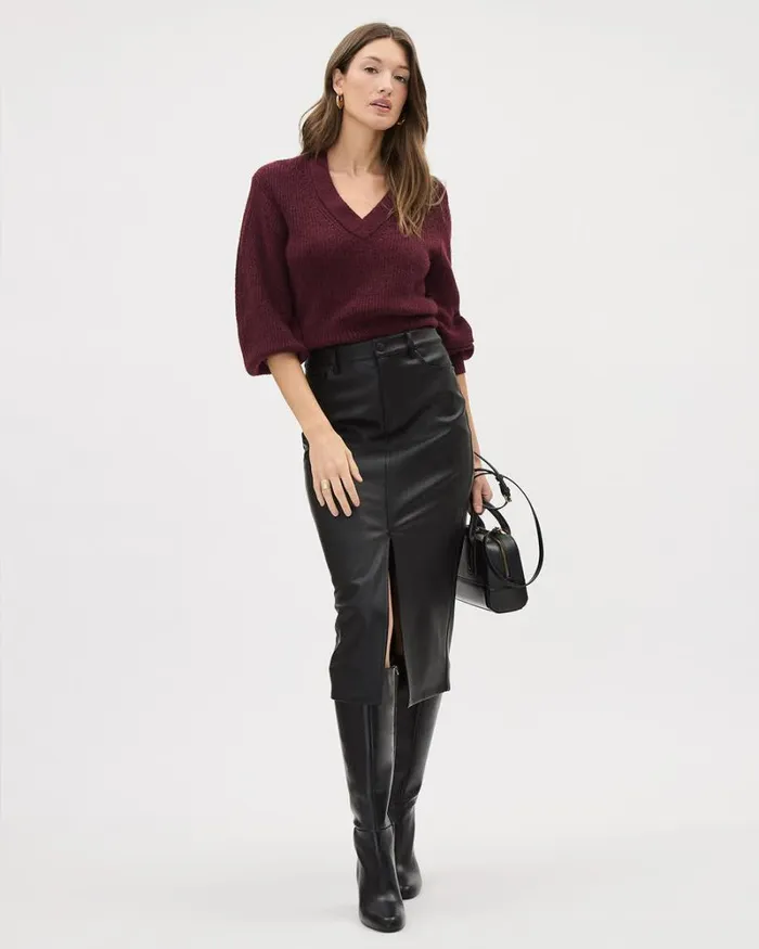 RWandCO Skirts Black Faux Leather Midi Skirt Black 8211 Women RWandCO Skirts Black Faux Leather Midi Skirt Black 8211 Women