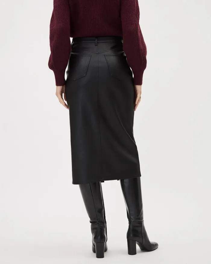 RWandCO Skirts Black Faux Leather Midi Skirt Black 8211 Women RWandCO Skirts Black Faux Leather Midi Skirt Black 8211 Women