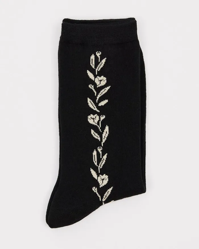 RWandCO Socks and Tights Bamboo Crew Socks With Floral Detail Black Multi 8211 Women RWandCO Socks and Tights Bamboo Crew Socks With Floral Detail Black Multi 8211 Women