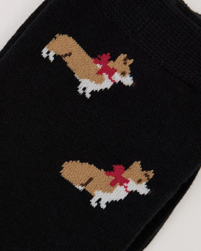 RWandCO Socks and Tights Cotton Socks With Corgi Dogs Black Multi8211 8211 Women RWandCO Socks and Tights Cotton Socks With Corgi Dogs Black Multi8211 8211 Women