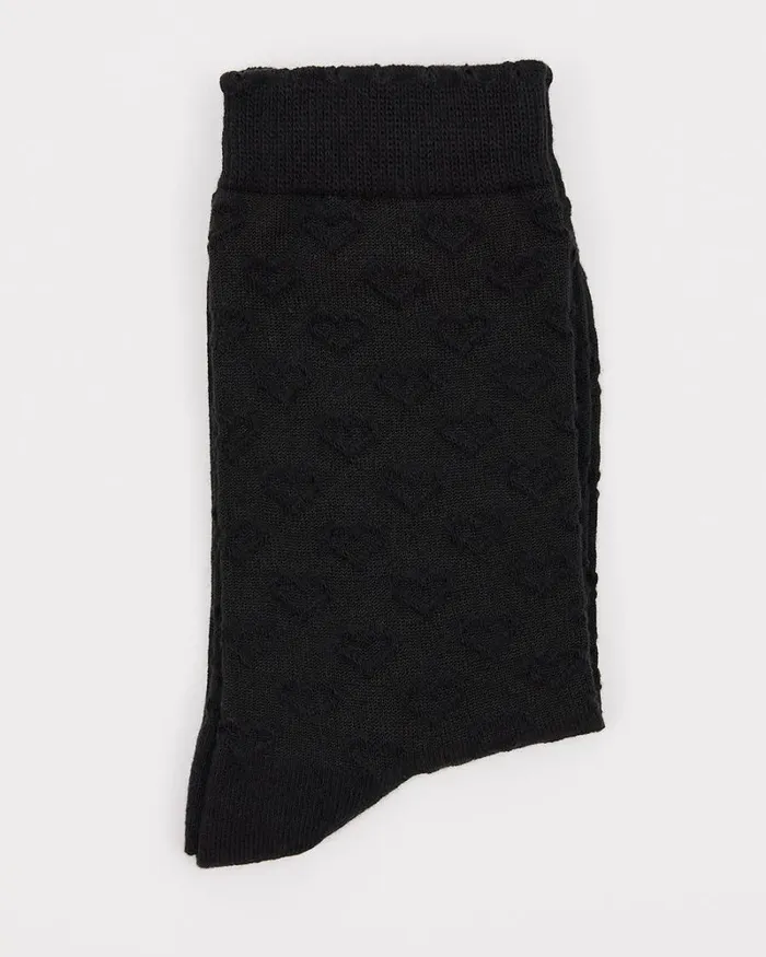 RWandCO Socks and Tights Cotton Socks With Textured Hearts And Scalloped Hems Black 8211 Women RWandCO Socks and Tights Cotton Socks With Textured Hearts And Scalloped Hems Black 8211 Women