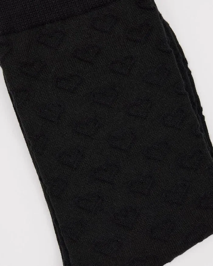 RWandCO Socks and Tights Cotton Socks With Textured Hearts And Scalloped Hems Black 8211 Women RWandCO Socks and Tights Cotton Socks With Textured Hearts And Scalloped Hems Black 8211 Women