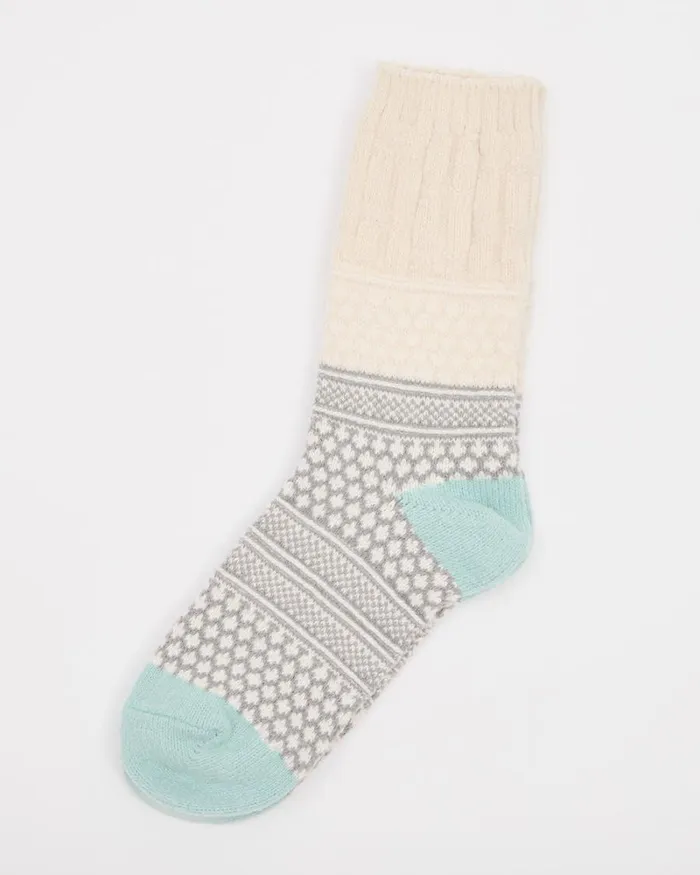 RWandCO Socks and Tights SuperSoft Socks With Fair Isle Pattern Neutral And Harbor Gray Multi 8211 Women