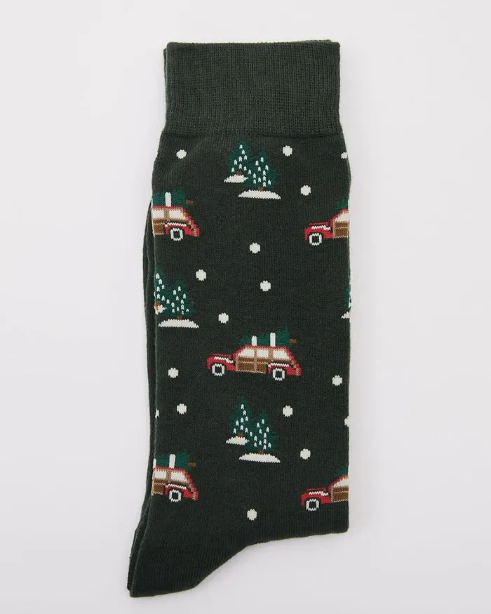 RWandCO Socks Christmas Car Socks Dark Green 8211 Men