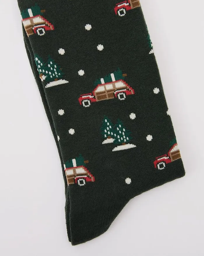 RWandCO Socks Christmas Car Socks Dark Green 8211 Men RWandCO Socks Christmas Car Socks Dark Green 8211 Men