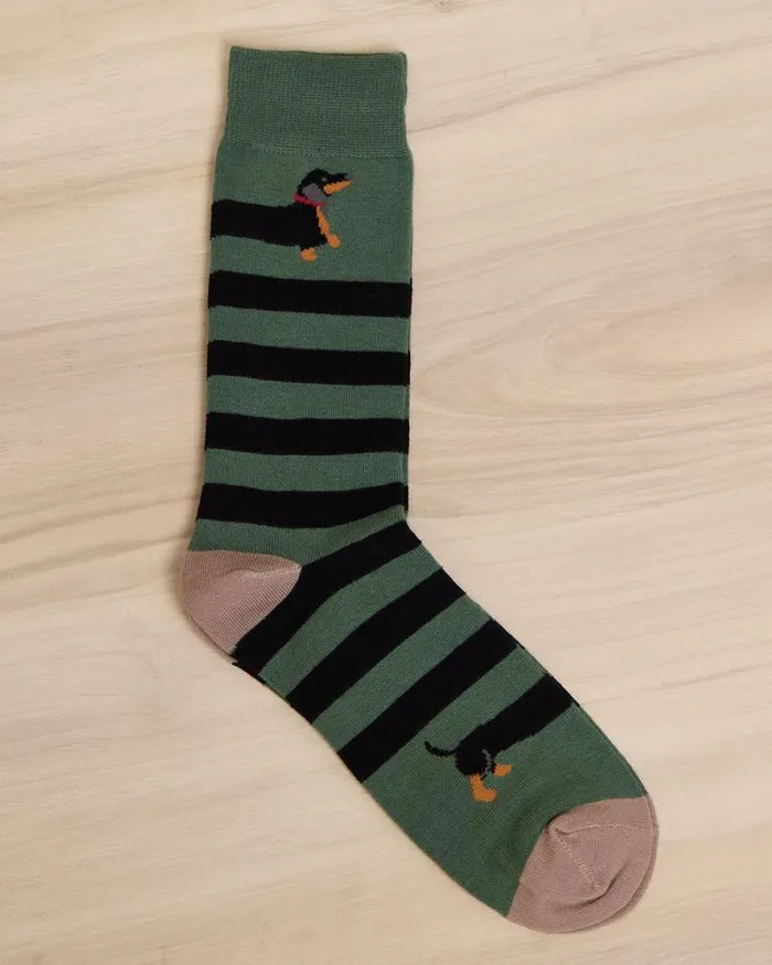 RWandCO Socks Striped Dachshund Socks Duck Green 8211 Men