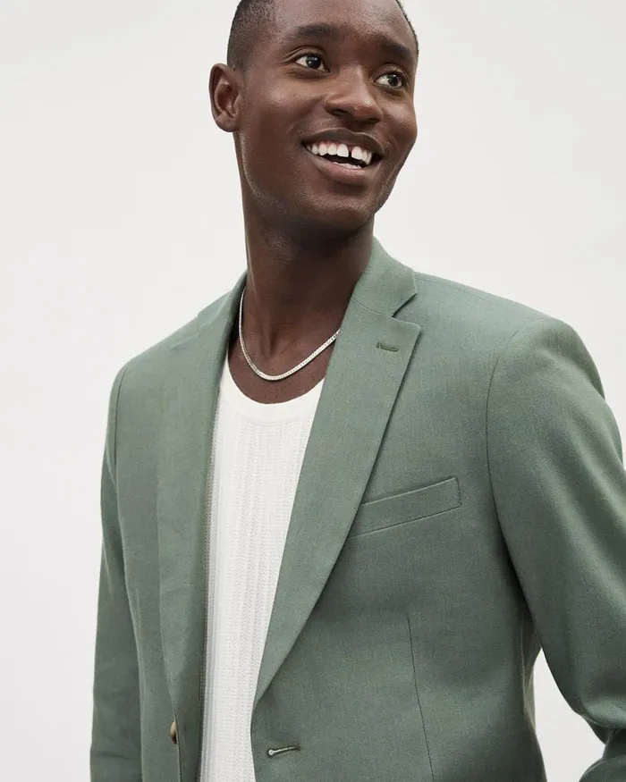 RWandCO Suits Slim Fit Stretch Linen Blazer Olive Grove 8211 Men