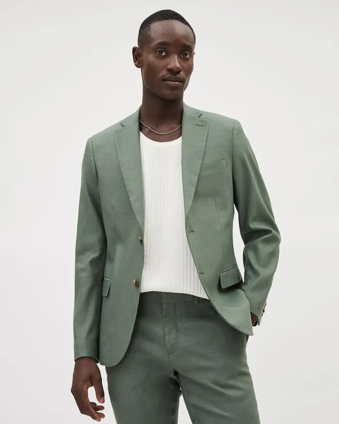 RWandCO Suits Slim Fit Stretch Linen Blazer Olive Grove 8211 Men