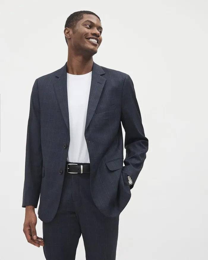 RWandCO Suits TailoredFit Navy Checkered Suit Blazer Navy Blazer 8211 Men