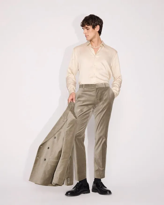 RWandCO Suits TailoredFit Velvet Suit Pant Champagne 8211 Men