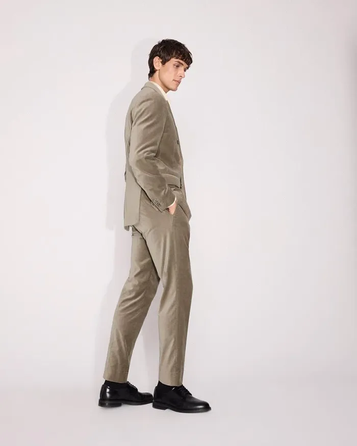 RWandCO Suits TailoredFit Velvet Suit Pant Champagne 8211 Men