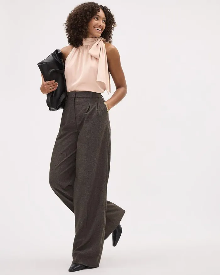 RWandCO Suits Tweed WideLeg HighRise Pant Black And Brown Tweed 8211 Women