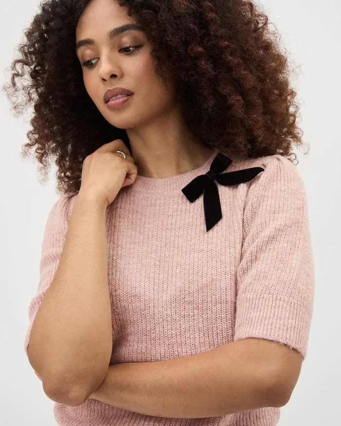 RWandCO Sweaters and Cardigans ElbowSleeve CrewNeck Pullover With Bow Rose Dust Mix 8211 Women RWandCO Sweaters and Cardigans ElbowSleeve CrewNeck Pullover With Bow Rose Dust Mix 8211 Women