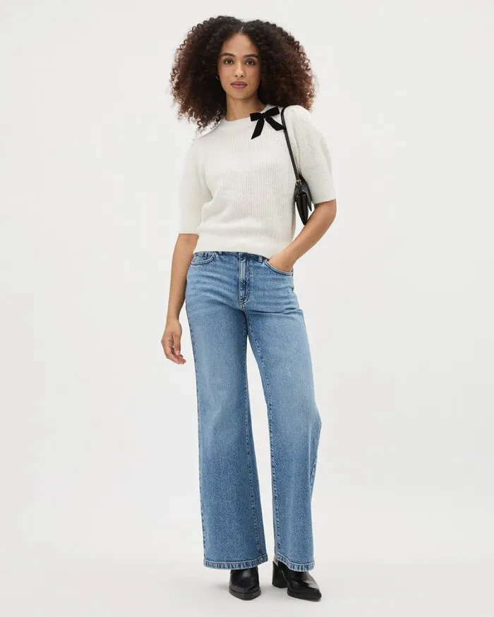 RWandCO Sweaters and Cardigans ElbowSleeve CrewNeck Pullover With Bow Snow White 8211 Women RWandCO Sweaters and Cardigans ElbowSleeve CrewNeck Pullover With Bow Snow White 8211 Women