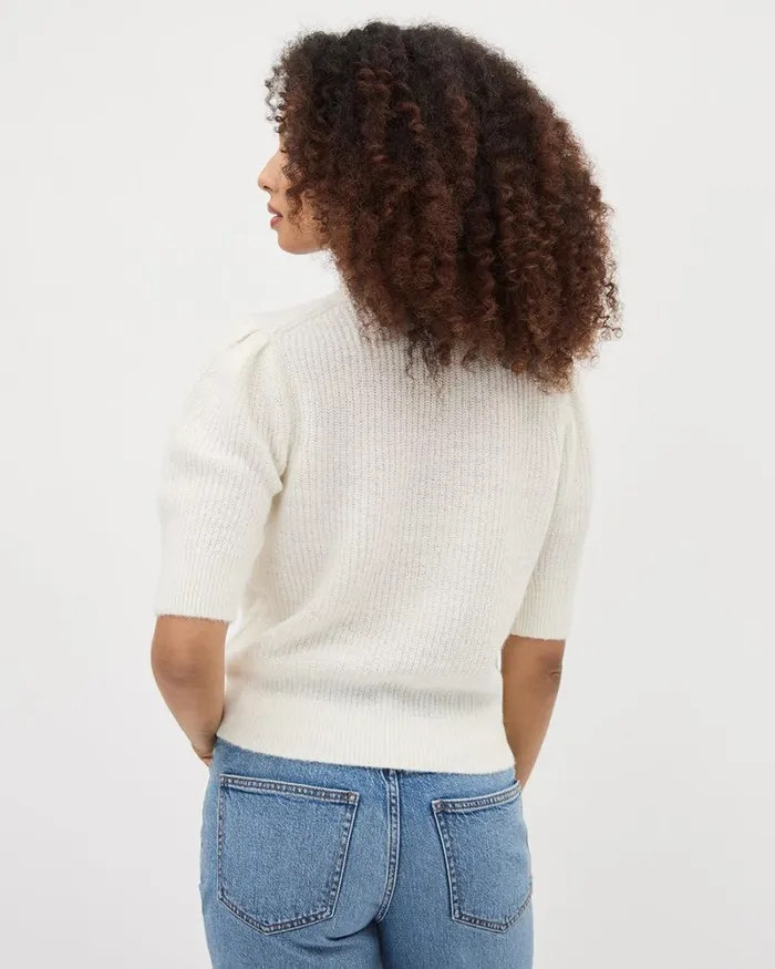 RWandCO Sweaters and Cardigans ElbowSleeve CrewNeck Pullover With Bow Snow White 8211 Women RWandCO Sweaters and Cardigans ElbowSleeve CrewNeck Pullover With Bow Snow White 8211 Women