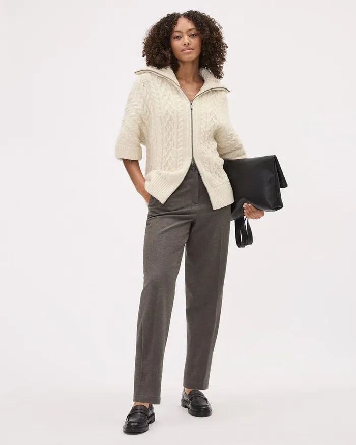 RWandCO Sweaters and Cardigans ElbowSleeve FunnelNeck Zipped Vest Birch 8211 Women RWandCO Sweaters and Cardigans ElbowSleeve FunnelNeck Zipped Vest Birch 8211 Women