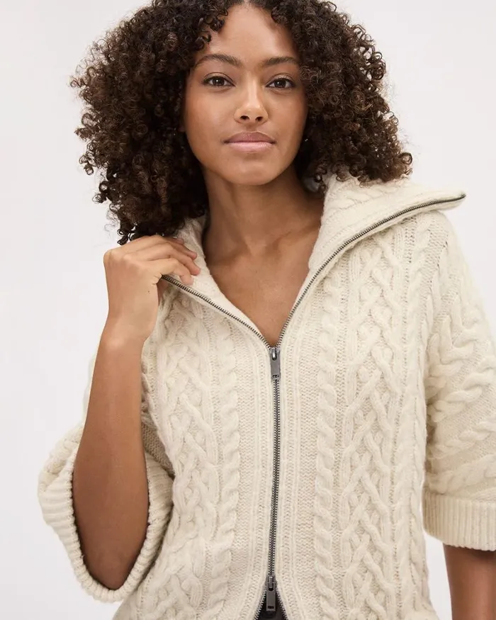 RWandCO Sweaters and Cardigans ElbowSleeve FunnelNeck Zipped Vest Birch 8211 Women RWandCO Sweaters and Cardigans ElbowSleeve FunnelNeck Zipped Vest Birch 8211 Women