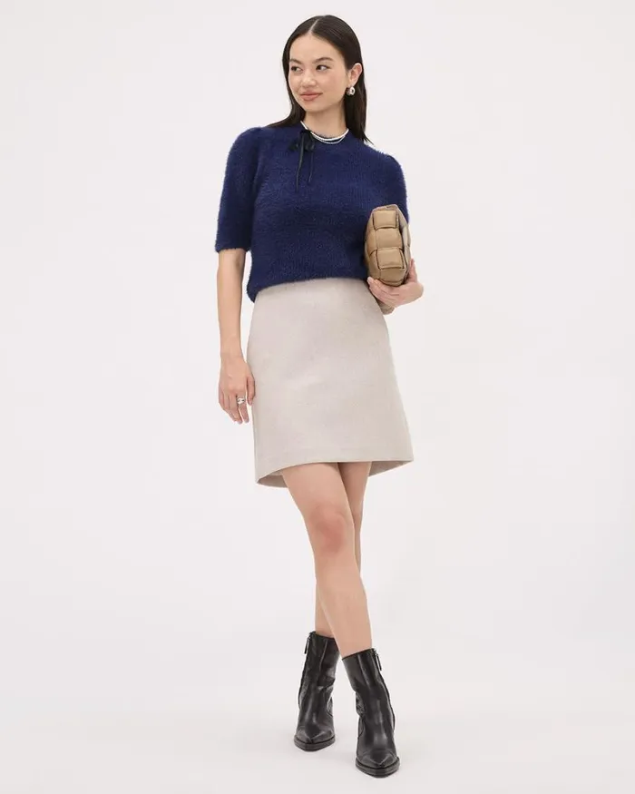 RWandCO Sweaters and Cardigans ElbowSleeve MockNeck FeatherYarn Pullover Medieval Blue 8211 Women RWandCO Sweaters and Cardigans ElbowSleeve MockNeck FeatherYarn Pullover Medieval Blue 8211 Women