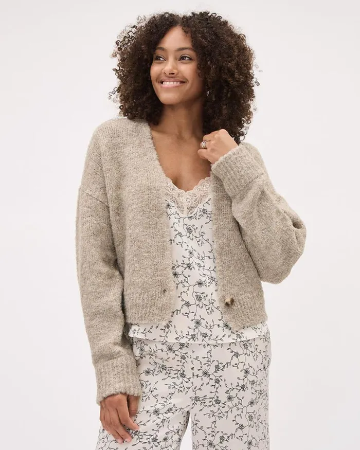 RWandCO Sweaters and Cardigans LongSleeve ButtonedDown Boucl Cardigan Stucco Mix 8211 Women RWandCO Sweaters and Cardigans LongSleeve ButtonedDown Boucl Cardigan Stucco Mix 8211 Women