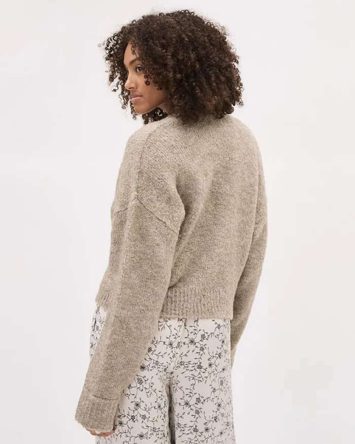 RWandCO Sweaters and Cardigans LongSleeve ButtonedDown Boucl Cardigan Stucco Mix 8211 Women RWandCO Sweaters and Cardigans LongSleeve ButtonedDown Boucl Cardigan Stucco Mix 8211 Women