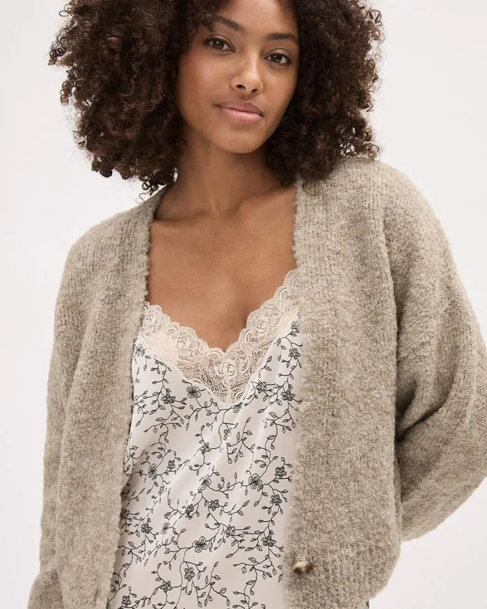 RWandCO Sweaters and Cardigans LongSleeve ButtonedDown Boucl Cardigan Stucco Mix 8211 Women RWandCO Sweaters and Cardigans LongSleeve ButtonedDown Boucl Cardigan Stucco Mix 8211 Women