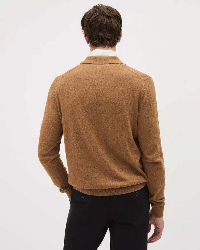 RWandCO Sweaters and Cardigans LongSleeve Cotton Sweater Polo With Johnny Collar Golden Brown 8211 Men RWandCO Sweaters and Cardigans LongSleeve Cotton Sweater Polo With Johnny Collar Golden Brown 8211 Men