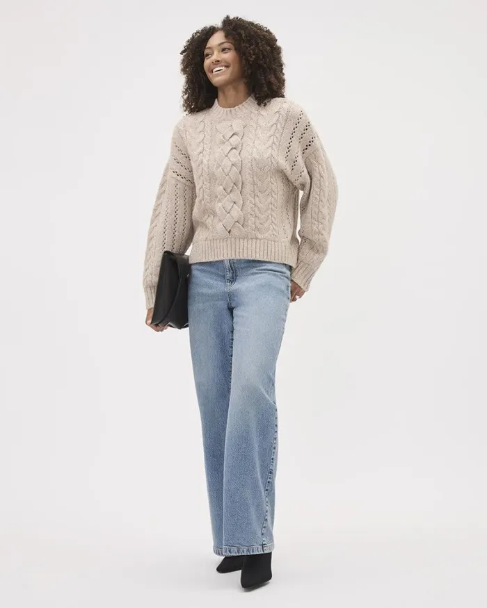 RWandCO Sweaters and Cardigans LongSleeve CrewNeck CableStich Sweater Sandshell Mix 8211 Women RWandCO Sweaters and Cardigans LongSleeve CrewNeck CableStich Sweater Sandshell Mix 8211 Women
