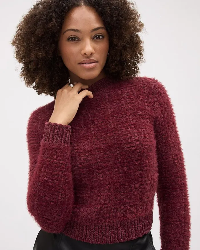 RWandCO Sweaters and Cardigans LongSleeve CrewNeck FeatherYarn Sweater Burgundy 8211 Women RWandCO Sweaters and Cardigans LongSleeve CrewNeck FeatherYarn Sweater Burgundy 8211 Women