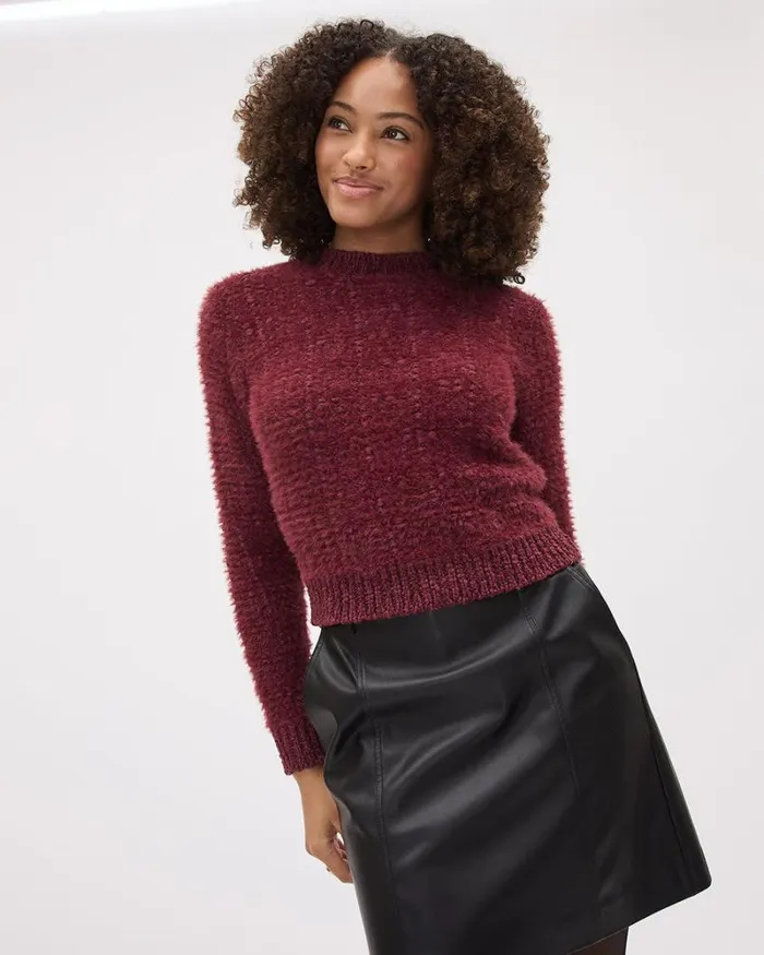 RWandCO Sweaters and Cardigans LongSleeve CrewNeck FeatherYarn Sweater Burgundy 8211 Women RWandCO Sweaters and Cardigans LongSleeve CrewNeck FeatherYarn Sweater Burgundy 8211 Women