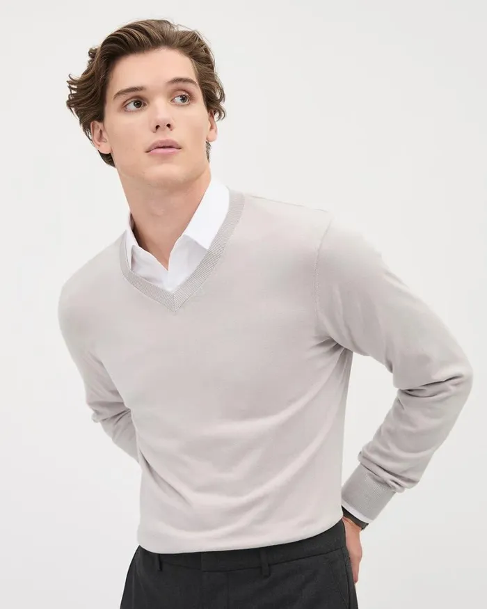 RWandCO Sweaters and Cardigans LongSleeve VNeck Sweater Coconut Cream 8211 Men