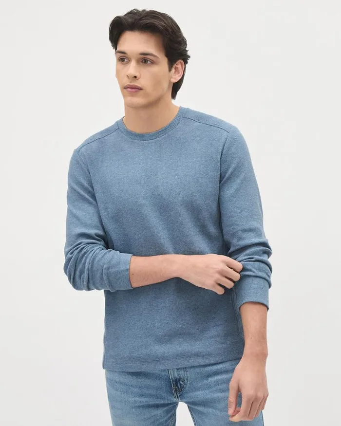RWandCO TShirts LongSleeve CrewNeck Waffled TShirt Seaside Heather 8211 Men