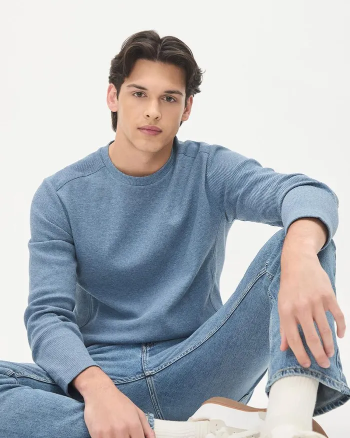 RWandCO TShirts LongSleeve CrewNeck Waffled TShirt Seaside Heather 8211 Men RWandCO TShirts LongSleeve CrewNeck Waffled TShirt Seaside Heather 8211 Men
