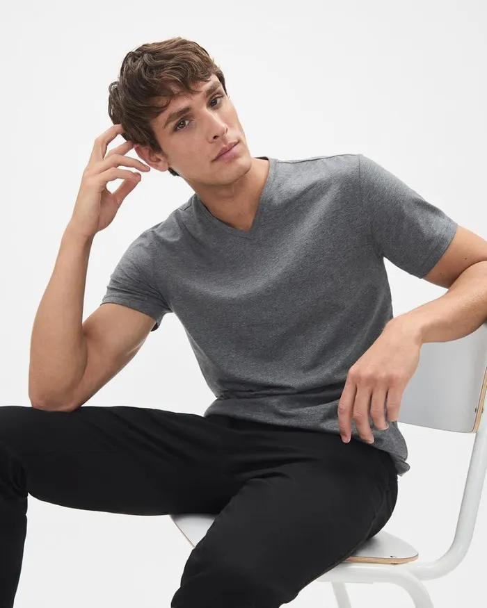 RWandCO TShirts Supima Cotton R VNeck Tshirt Dark Grey 8211 Men