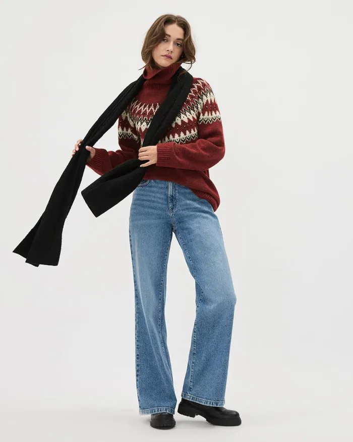 RWandCO Tops Chunky Turtleneck Sweater With Fair Isle Pattern Winery Multi 8211 Women RWandCO Tops Chunky Turtleneck Sweater With Fair Isle Pattern Winery Multi 8211 Women