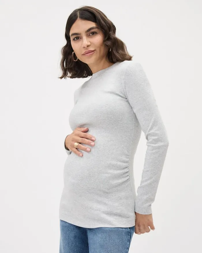 RWandCO Tops LongSleeve CrewNeck Top 8211 Thyme Maternity Light Grey Mix 8211 Women RWandCO Tops LongSleeve CrewNeck Top 8211 Thyme Maternity Light Grey Mix 8211 Women