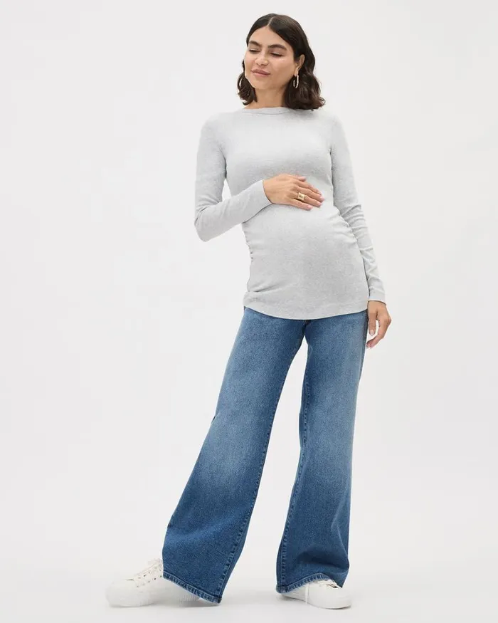 RWandCO Tops LongSleeve CrewNeck Top 8211 Thyme Maternity Light Grey Mix 8211 Women RWandCO Tops LongSleeve CrewNeck Top 8211 Thyme Maternity Light Grey Mix 8211 Women