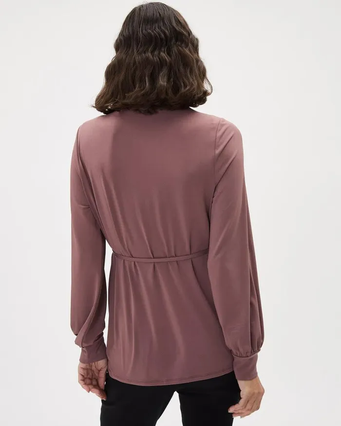 RWandCO Tops LongSleeve Pleated MockNeck Top 8211 Thyme Maternity Rose Taupe 8211 Women RWandCO Tops LongSleeve Pleated MockNeck Top 8211 Thyme Maternity Rose Taupe 8211 Women