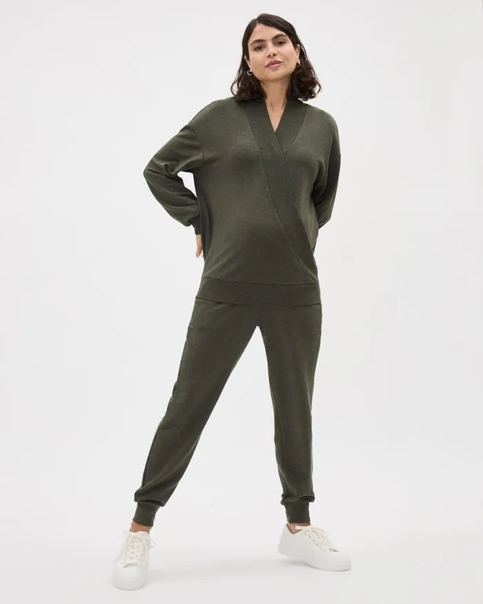 RWandCO Tops The Easy Nursing Sweater 8211 Thyme Maternity Kalamata Mix 8211 Women RWandCO Tops The Easy Nursing Sweater 8211 Thyme Maternity Kalamata Mix 8211 Women