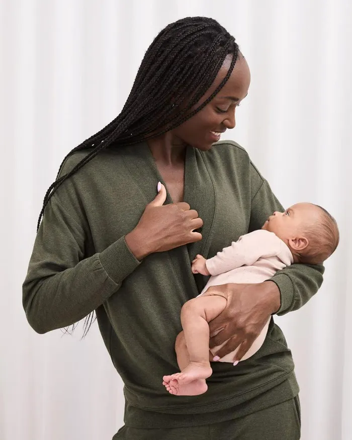 RWandCO Tops The Easy Nursing Sweater 8211 Thyme Maternity Kalamata Mix 8211 Women RWandCO Tops The Easy Nursing Sweater 8211 Thyme Maternity Kalamata Mix 8211 Women