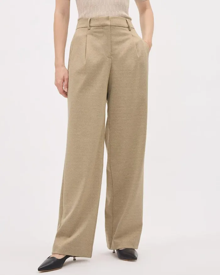 RWandCO Wide Leg HighRise WideLeg Beige Twill Pant Camel 8211 Women