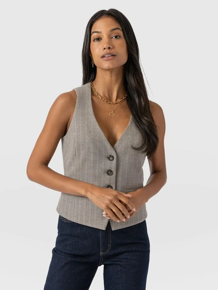 Saint And Sofia Blazers Women Astrid Vest 8211 Brown Herringbone Brown Herringbone Saint And Sofia Blazers Women Astrid Vest 8211 Brown Herringbone Brown Herringbone