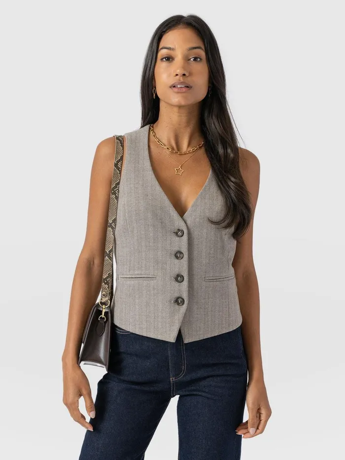 Saint And Sofia Blazers Women Astrid Vest 8211 Brown Herringbone Brown Herringbone