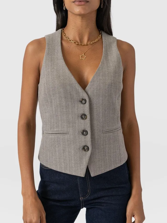 Saint And Sofia Blazers Women Astrid Vest 8211 Brown Herringbone Brown Herringbone