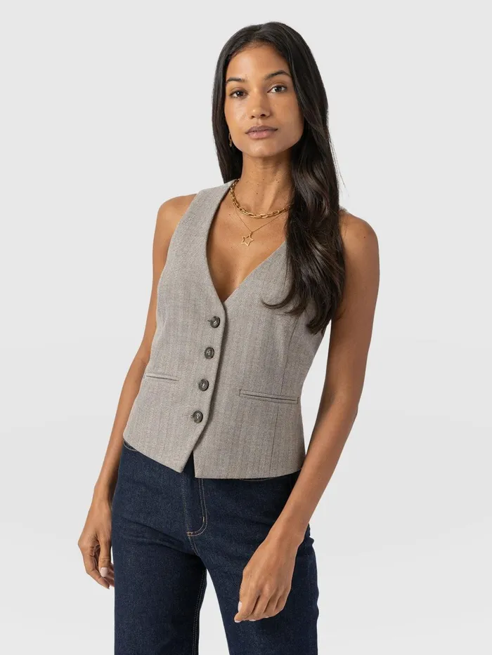 Saint And Sofia Blazers Women Astrid Vest 8211 Brown Herringbone Brown Herringbone