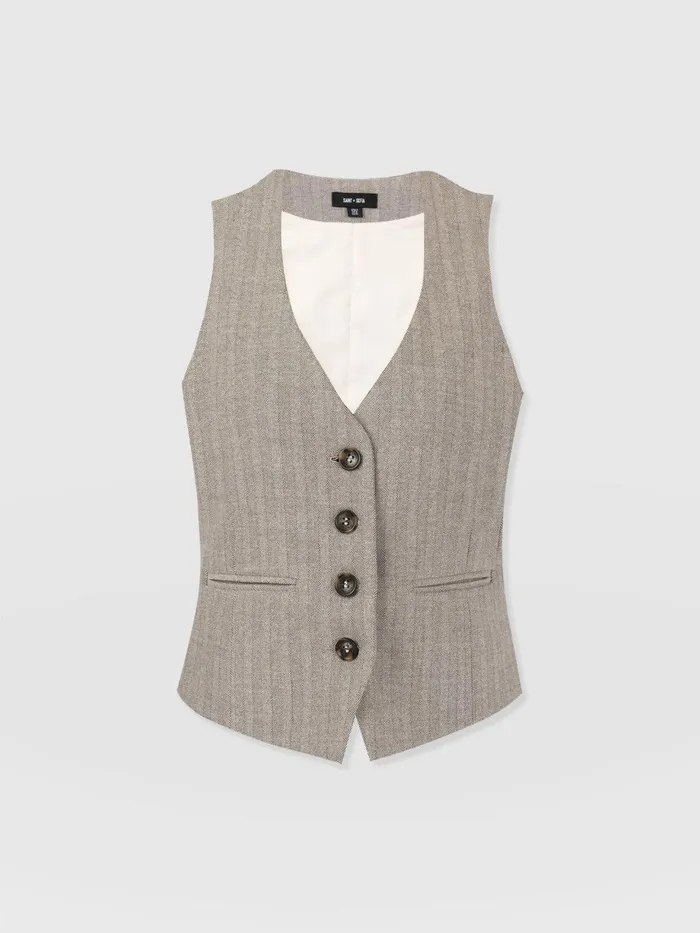 Saint And Sofia Blazers Women Astrid Vest 8211 Brown Herringbone Brown Herringbone