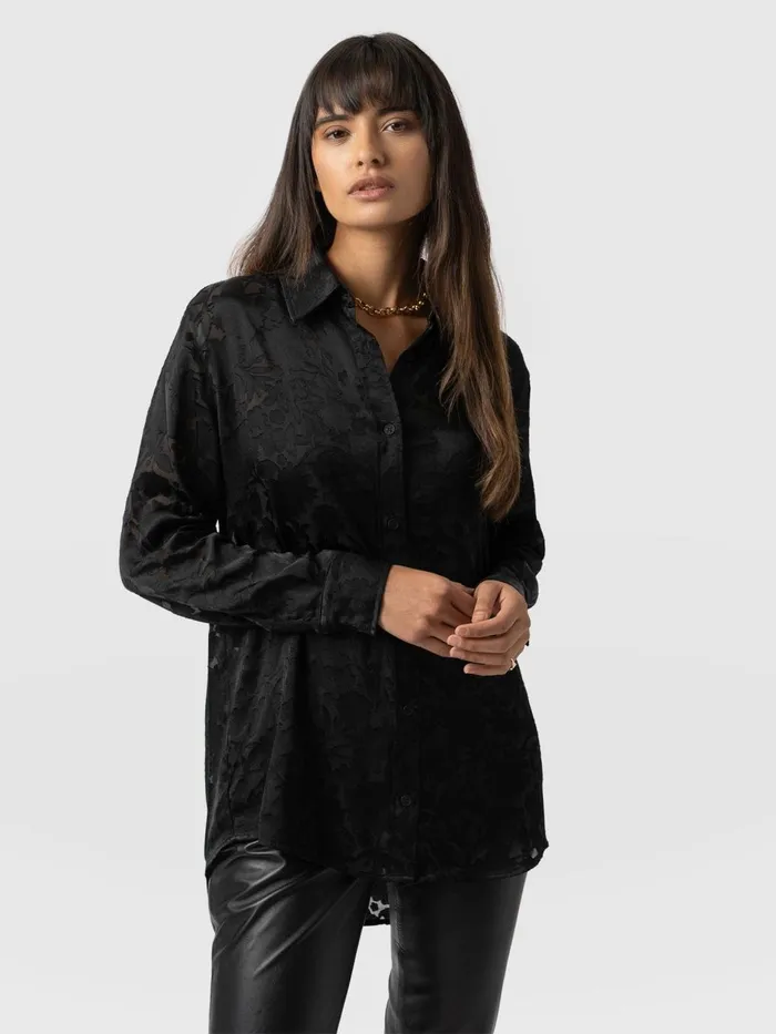 Saint And Sofia Blouses and Shirts Women Boyfriend Shirt 8211 Black Burnout Black Burnout